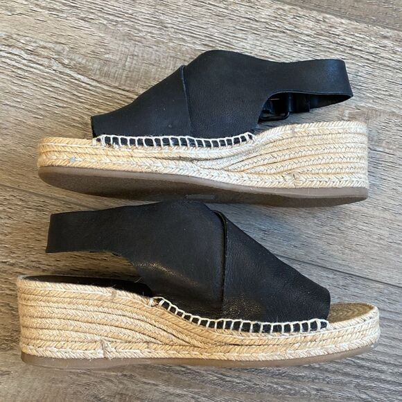 Rag & Bone Calla Black Leather Espadrille Wedge Sandal Size 38.5 - Picture 8 of 10